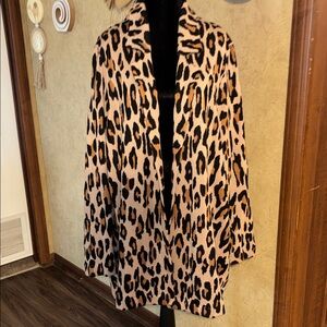 2X Adyson Parker sweater jacket Leopard Print Open Front Coatigan - plus